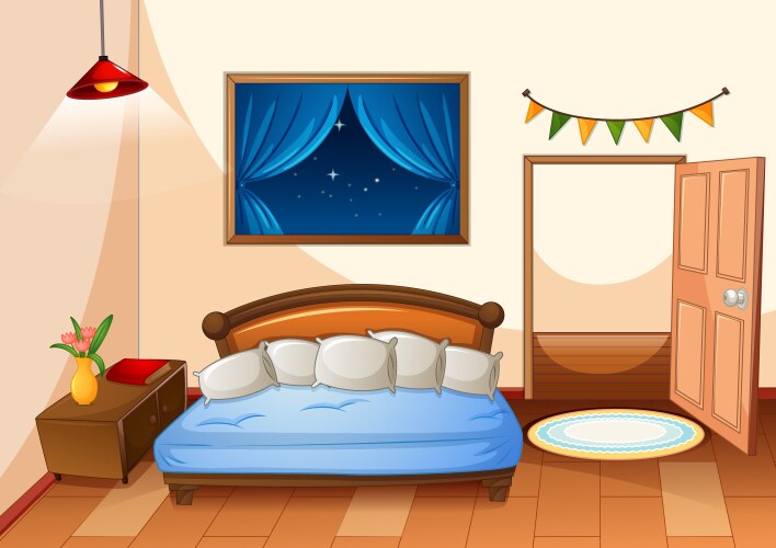 Bedroom cartoon style at night scene vector image