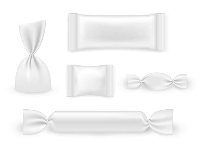 Realistic caramel candy white wrapper mockup Vector Image