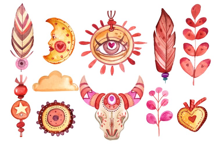 Watercolor boho element collection – Royalty-Free Vector | VectorStock