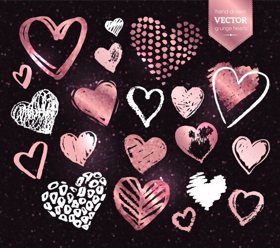 white and rose gold grunge valentine hearts vector image