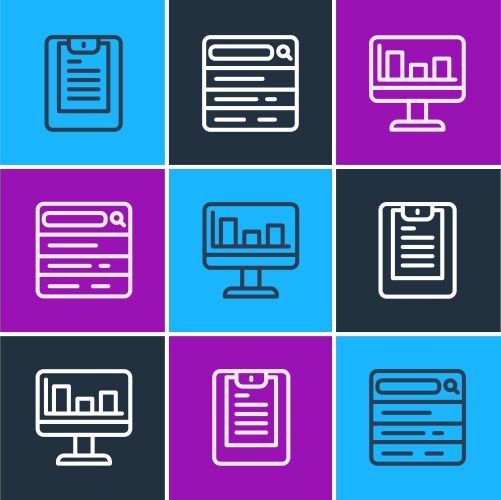 Set line server data report monitor with graph vektorbild
