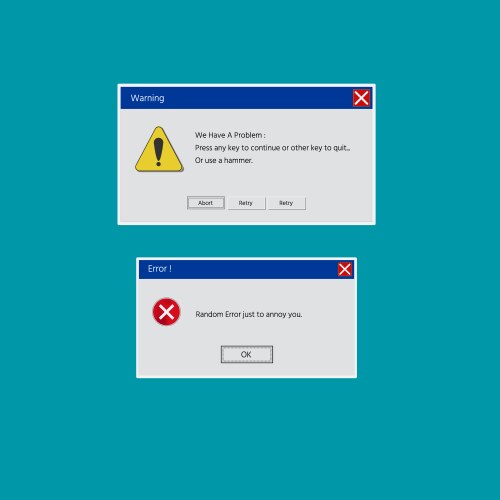 Operating system error warning on green isolated vector image