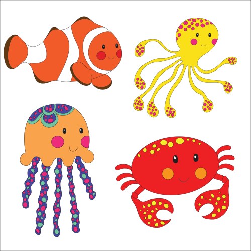 Set of cartoon sea creatures Vector Image
