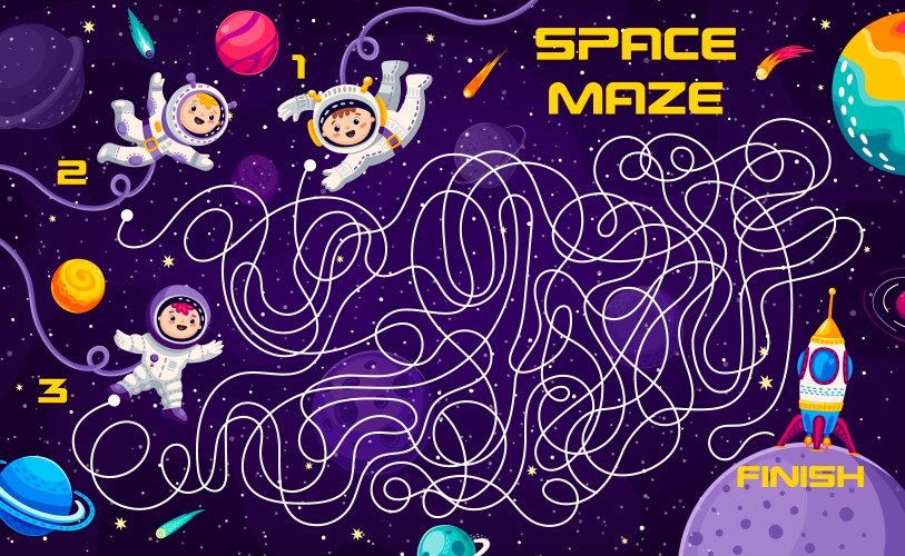 help to astronauts find spaceship labyrinth maze vector