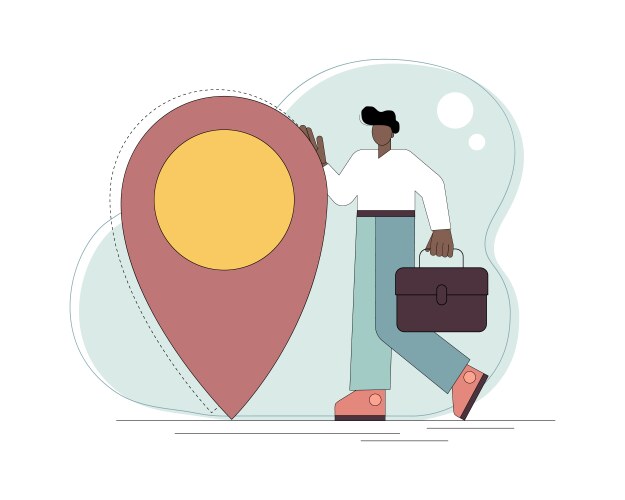 Man standing next to a large map pointer target vector image