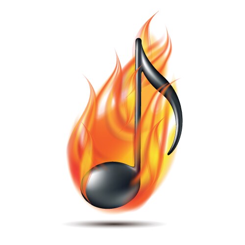 Musical note silhouette in fire flames flaming vector image