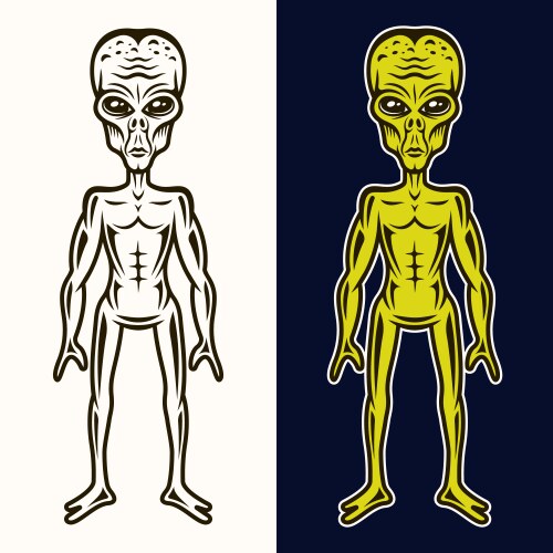 Alien body in two styles black and colored Vector Image