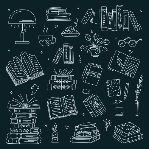 Doodle book collection educational books set vector image