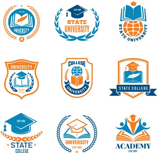 University & School Badge Collection Vector Image
