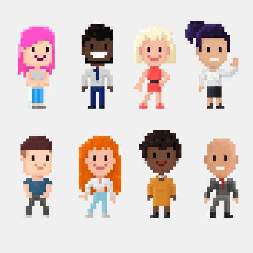 pixel art group characters men and women vector image