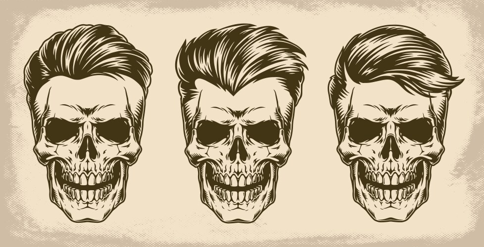 brutal skulls monochrome set labels vector