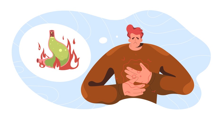 flat unhappy man suffering from heartburn vector image