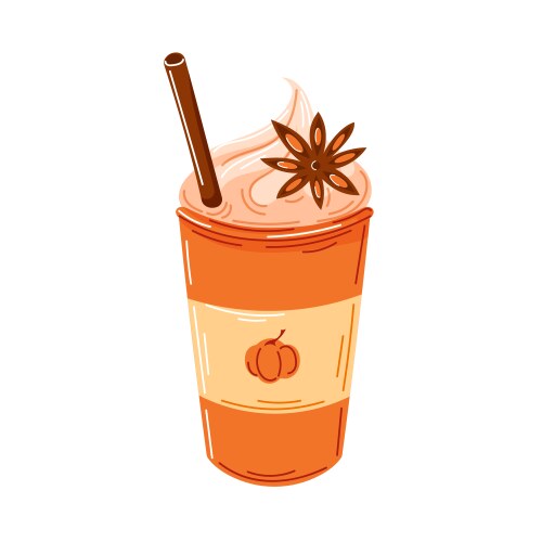 Spiced pumpkin coffee in disposable cup topped Vector Image