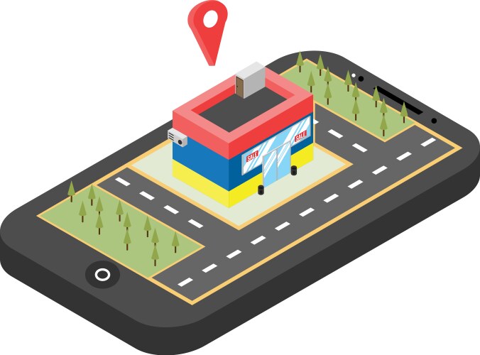 Red pointer on smartphone map gps navigation vektorbild