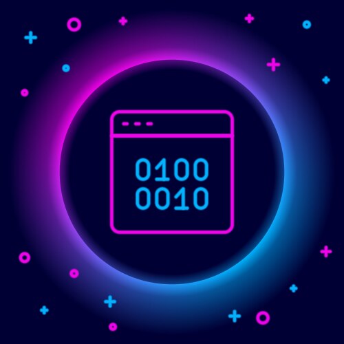 Glowing neon line binary code icon isolated vector image