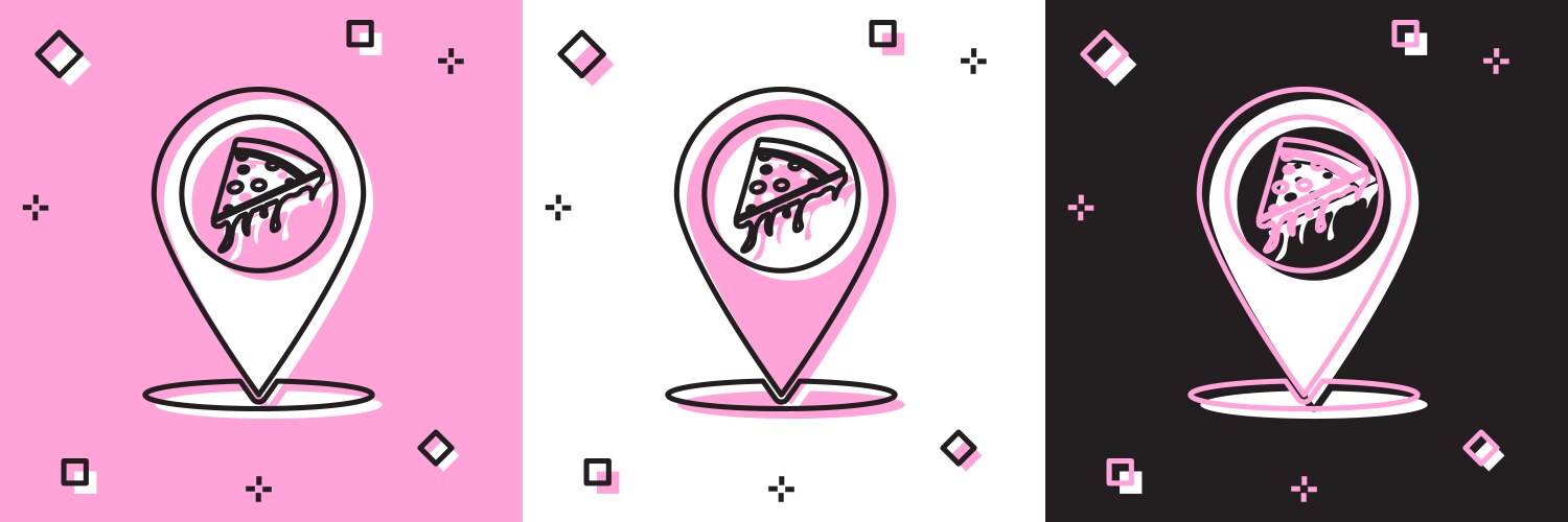 Set map pointer with fast food slice pizza icon vector image