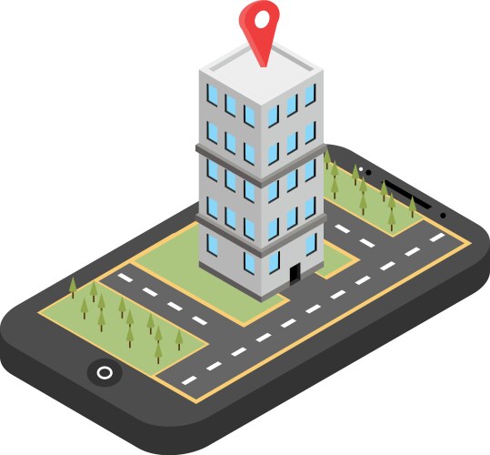 Red pointer on smartphone map gps navigation vektorbild