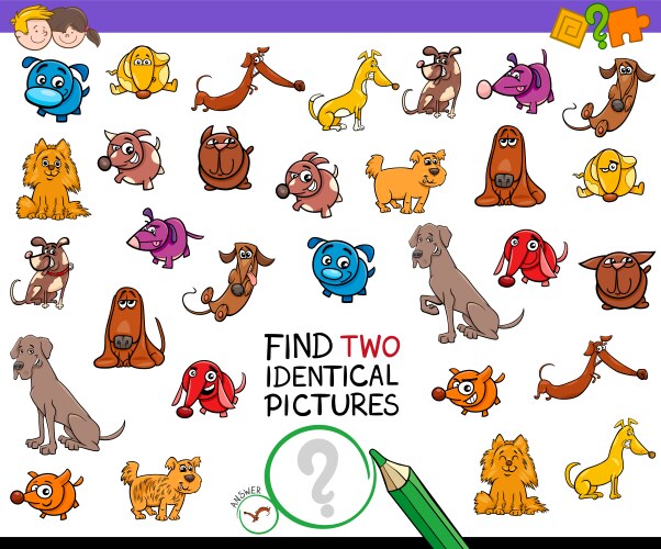 find two identical dogs educational activity vector image