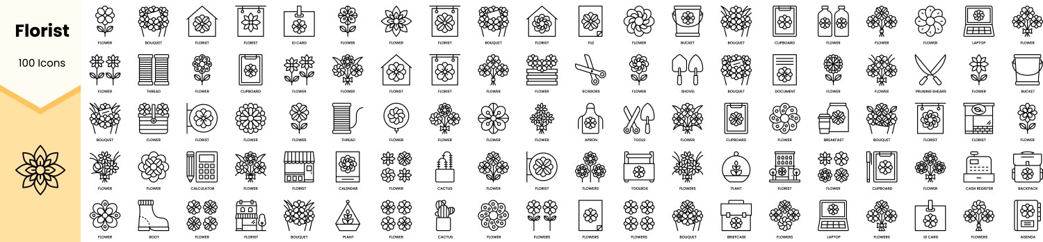 set of florist icons simple line art style vector image