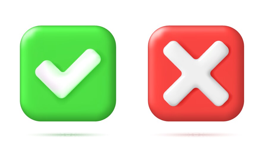 3d right and wrong button in square shape vector image