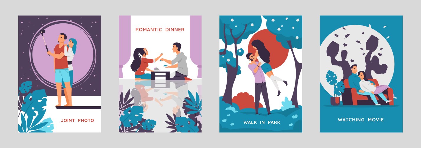 Romantic couples posters cartoon characters vector image