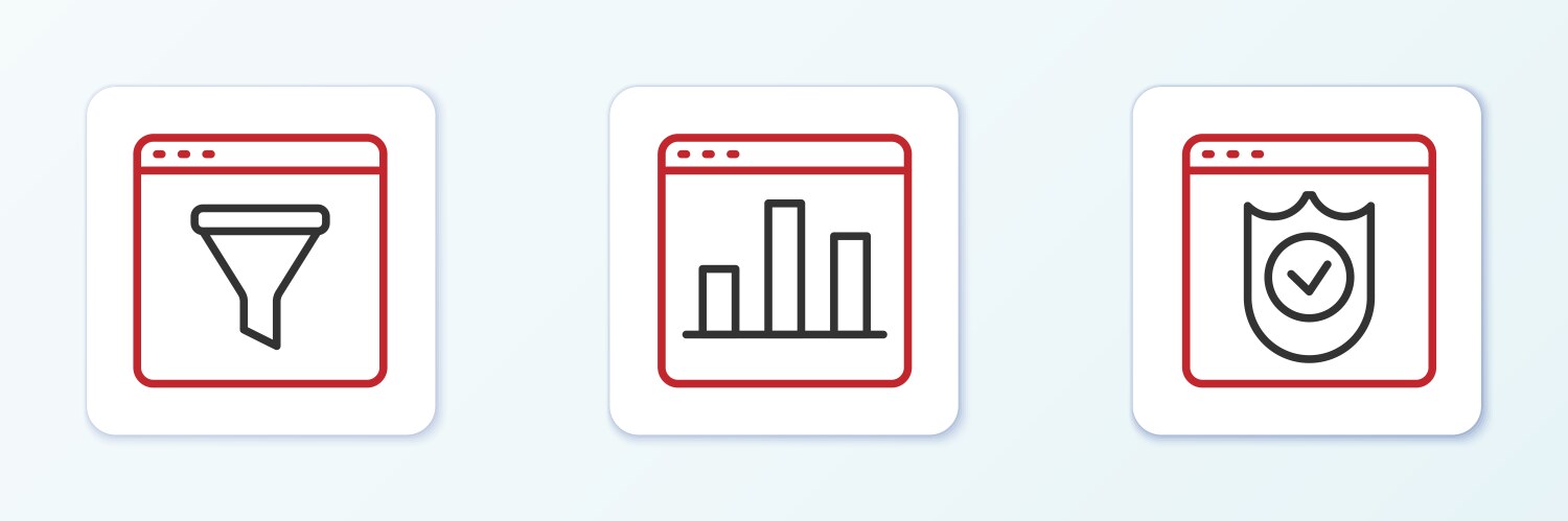 Set line browser with shield window and graph vector image