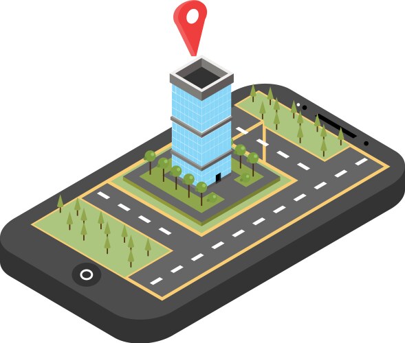 Red pointer on smartphone map gps navigation vektorbild