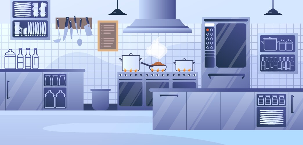 Vector Informatik Kantine Restaurant Kitchen Interior Royalty Free Vector Image