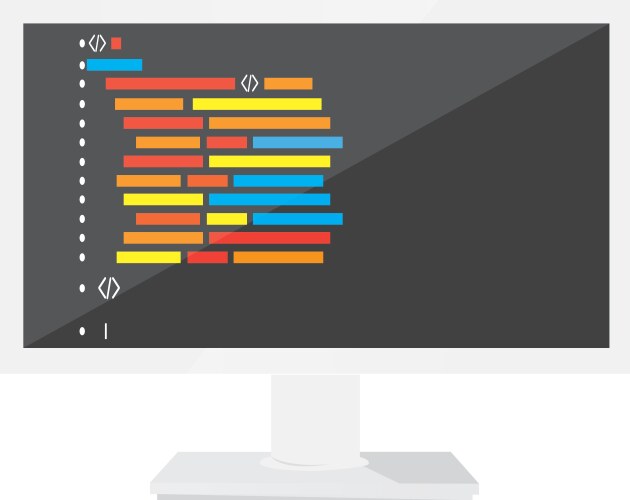 Programming code on a monitor screen vector image