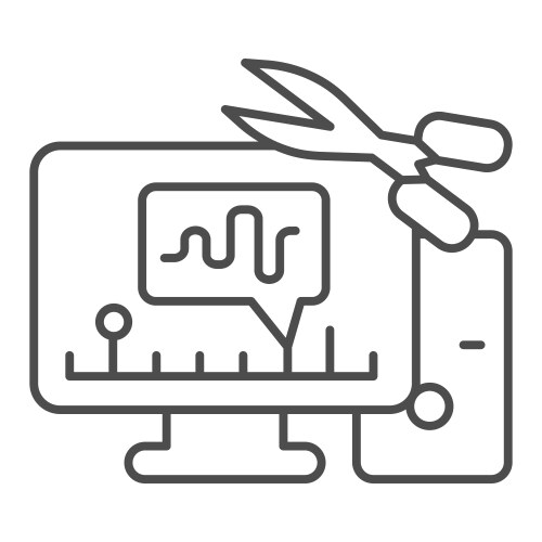 Cut audio in computer thin line icon sound design vector image