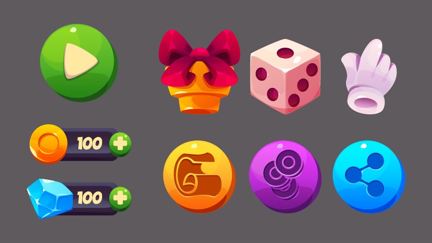 Cartoon set game ui buttons Royalty Free Vector Image