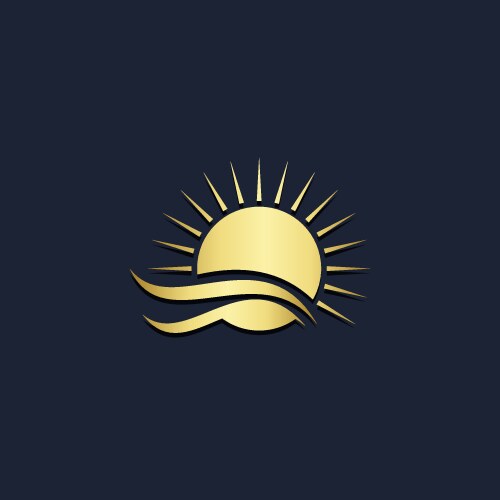 sun shine beach ocean wave gold logo vector