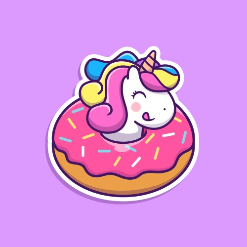 Cute unicorn doughnut cartoon vector image