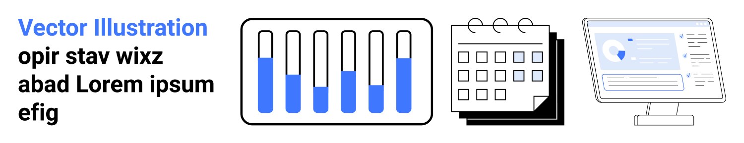 Data analysis bar graph calendar task planner vector image