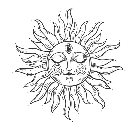 Mystical Sun Face Vector Image