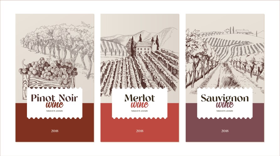 Rustic Vineyard Wine Labels Vector Image
