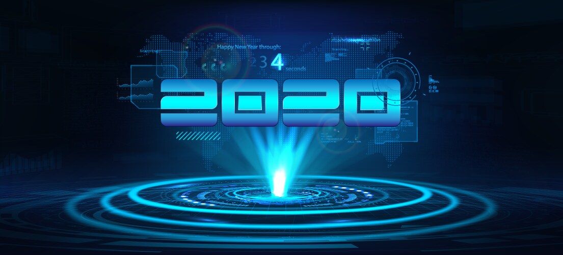 2020 technology banner happy new year concept vector image