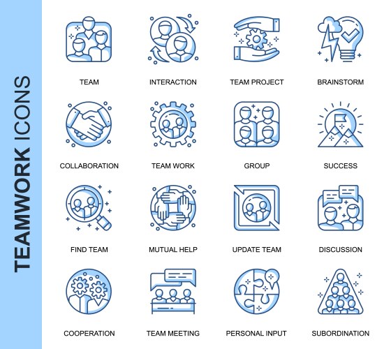 Thin line teamwork related icons set vector image