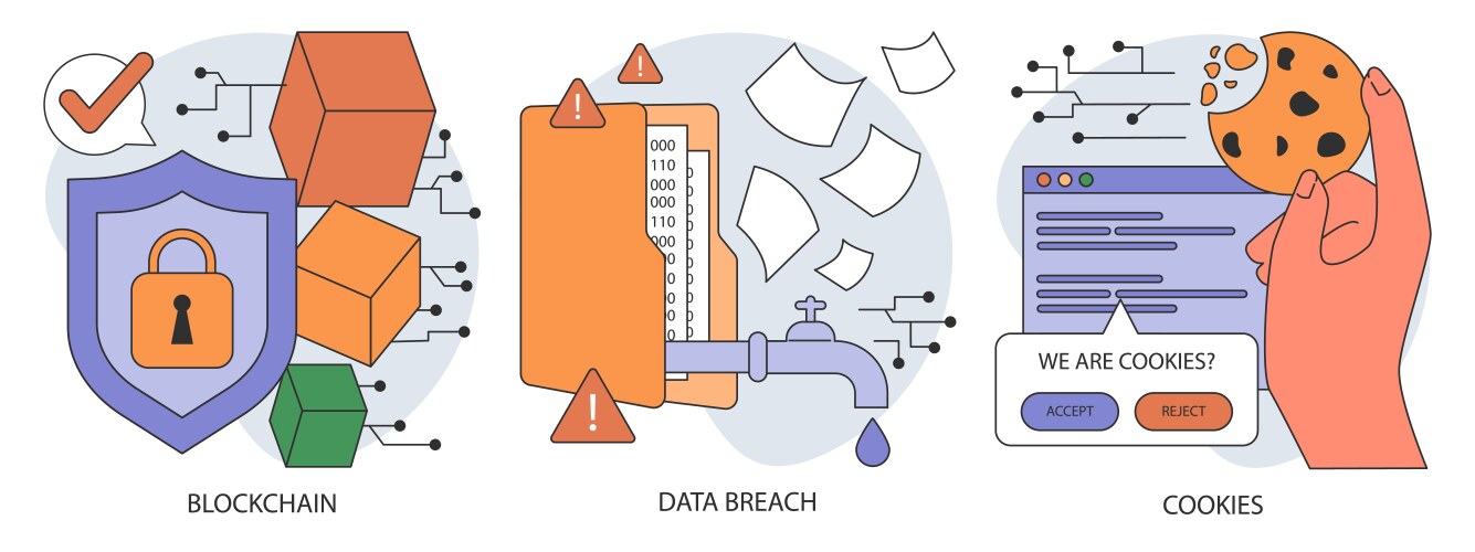 Data privacy set cyber or web security database vector image