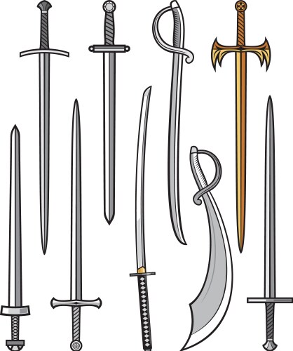Silhouettes of medieval swords Royalty Free Vector Image