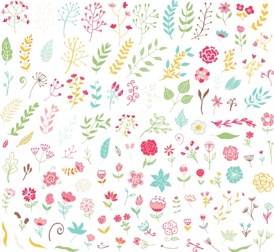 Floral hand drawn vintage set Vector Image