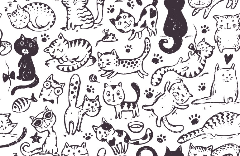 Set of hand draw funny cats in sketch style Vector Image