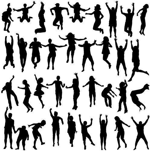Silhouettes of People Jumping in Motion Vector Image