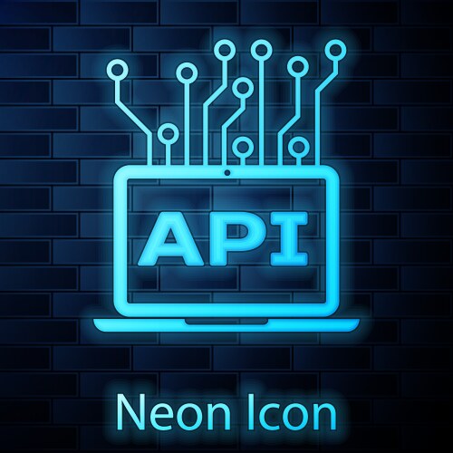 Glowing neon computer api interface icon isolated vector image