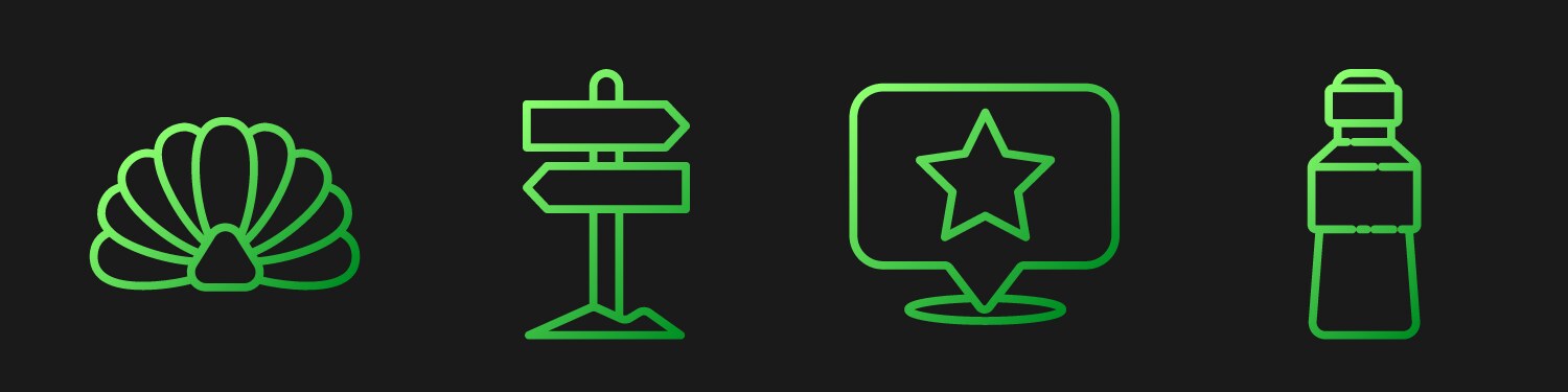 Set line map pointer with star scallop sea shell vector image