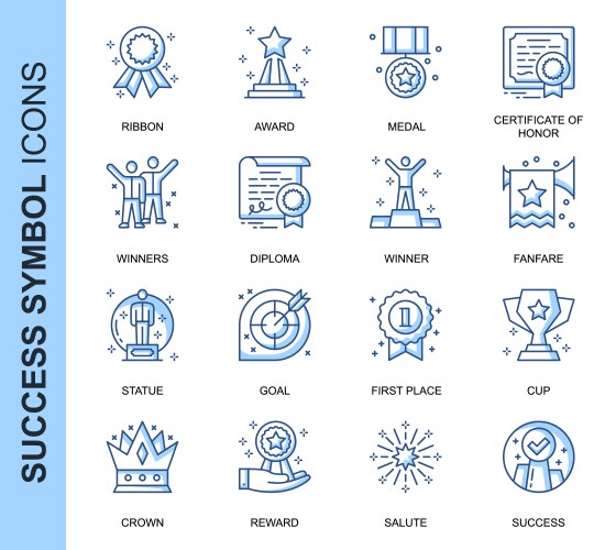 Thin line success related icons set vector image