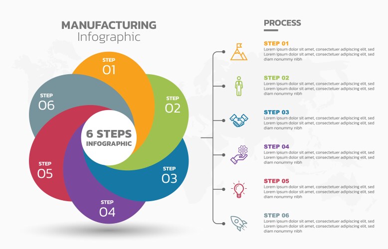 Visual data presentation cycle diagram with 6 vector image