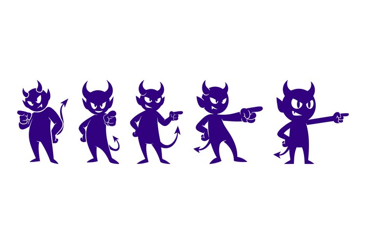 Cartoon devil evil characters icons pointing Vector Image