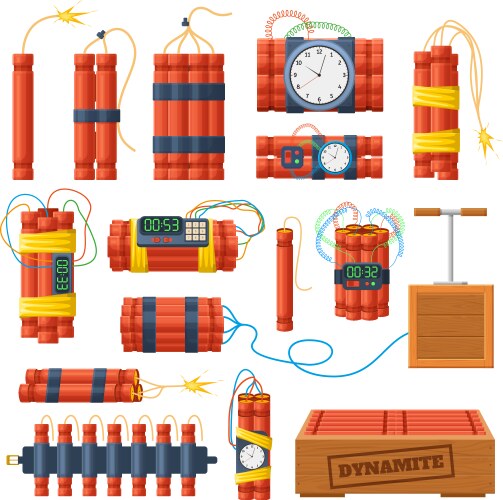 Dynamite sticks explosive bombs with timer clock vector image