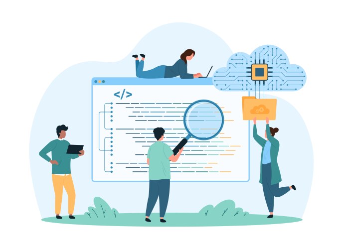 Coding with digital cloud platform tiny people vector image